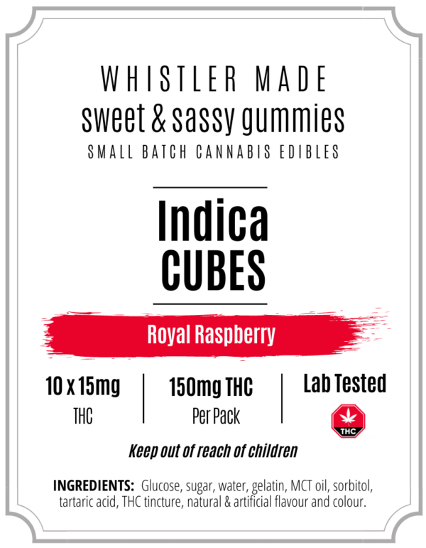 Indica (15mg/gummy) = 150mg/bag | Raspberry - Whistler Made - Image 2