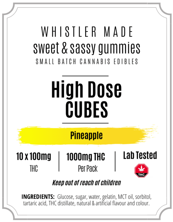 High Dose (100mg/gummy) = 1000mg/bag - Pineapple - Whistler Made - Image 2