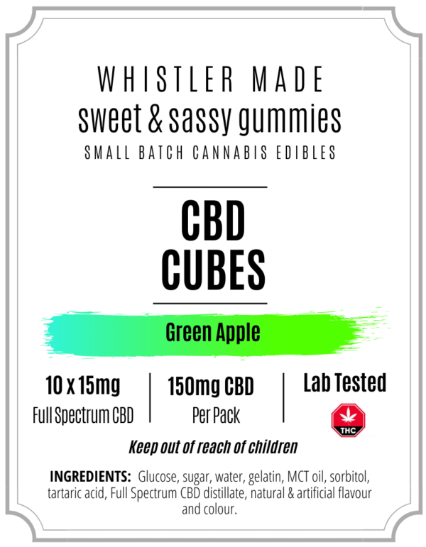 CBD (15mg/gummy) = 150mg/bag | Green Apple - Whistler Made - Image 2