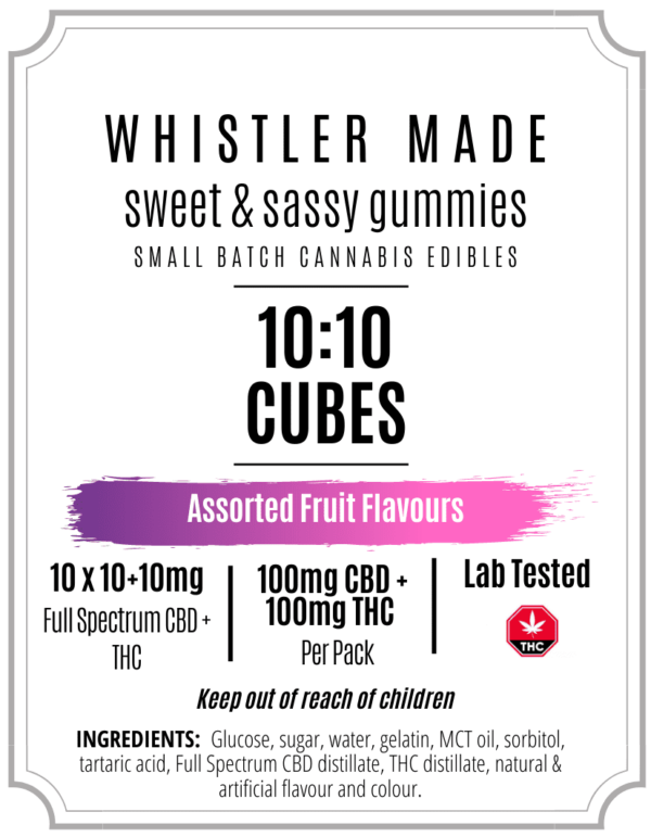 CBD:THC (10mg:10mg/gummy) = 200mg/Bag | Assorted Flavours - Whistler Made - Image 2